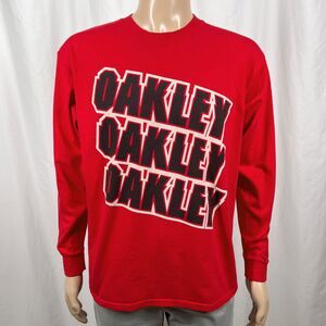 Vintage Y2K Oakley Men's Large Red Black Long Sleeve Repeat Logo Graphic T-Shirt
